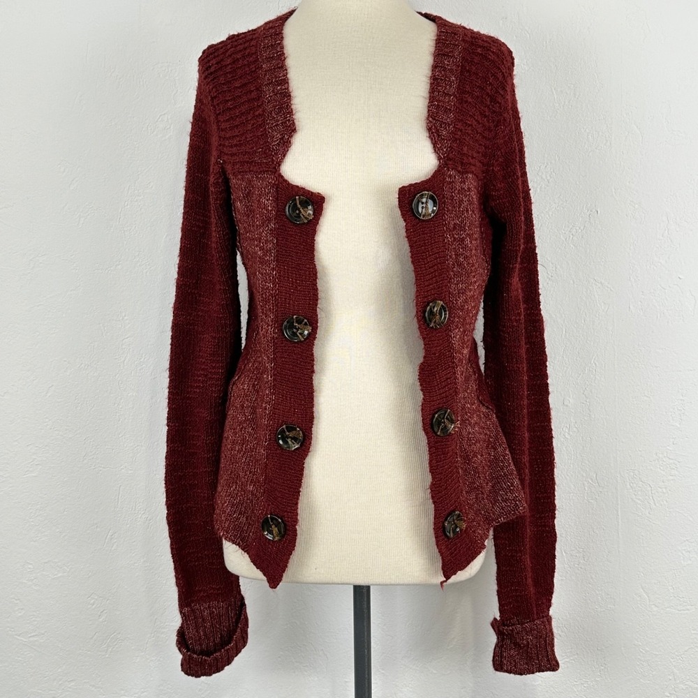 Womens Whimsigoth Fairy Grunge Boho Cardigan Sz XL Knit Open Front Button Accent
